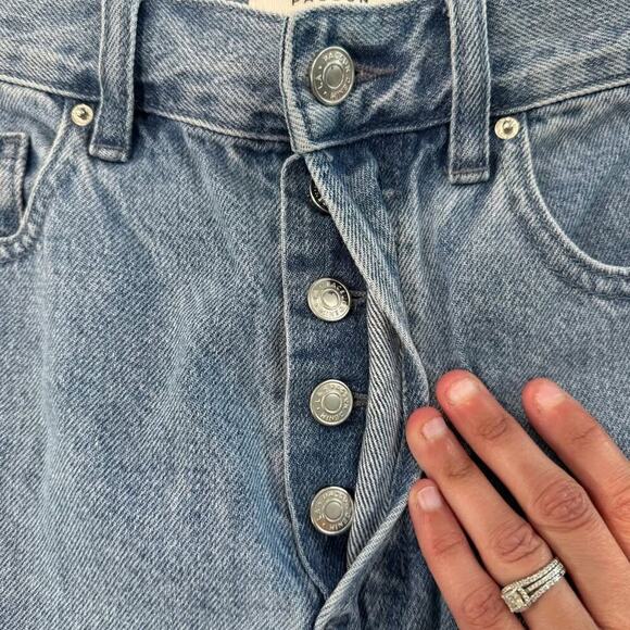 PacSun Eco Medium Blue Frayed High Waisted Bootcut Jeans Women's 26 Button Fly - Picture 4 of 10